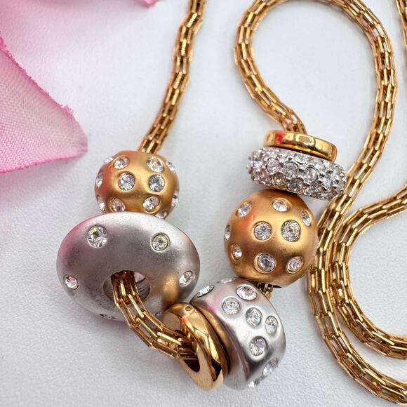 Swarovski Te Kauri Yellow Gold/Rhodium-Plated Crystal Pave Slider Bead Necklace - Picture 3 of 14